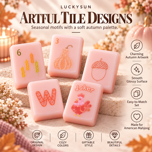 Exclusivo Juego de Mahjong Americano de 160 Piezas con Temática de Cosecha de Otoño en Rosa, Fichas de Mahjong Acrílicas para la Fiesta de Acción de Gracias - Product Image 5