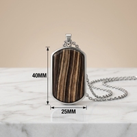 Collier pour homme en marbre veiné de bois naturel Obama, pendentif en acier inoxydable 316L avec incrustation de pierre, bijoux