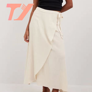 TUOYI Oem produttore personalizzato moda volant bianco Maxi lungo avvolgente gonna di lino puro per le <span class=keywords><strong>donne</strong></span> <span class=keywords><strong>minigonna</strong></span> - Product Image 2