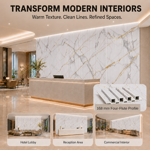 MORLENX Weißgold-Ader WPC Geriffelte Wasserfeste Wandpaneele Moderne Innenwandverkleidung für TV-Hintergrundwand Hotel Haushalt - Product Image 5