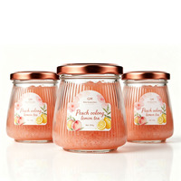 Conteneur de stockage pour desserts, 200 ml, bocaux en verre coniques à nervures verticales, avec couvercles à vis en métal rouge