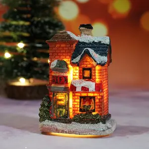 圣诞装饰树脂房子圣诞礼物微景观led灯树脂房子摆件圣诞村房子