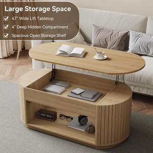 <span class=keywords><strong>Table</strong></span> <span class=keywords><strong>basse</strong></span> ovale avec plateau relevable, rangement dissimulé et panneaux latéraux cannelés - Product Image 3