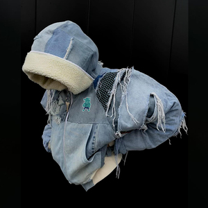 Diznew tùy chỉnh quá khổ denim áo khoác với da cừu lót và sờn các bản vá lỗi cho nam giới - Product Image 2