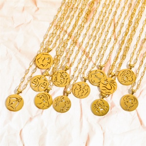Jewelry Manufacturer Wholesale Zodiac Round Pendant Necklace Custom Cz Zircon Zodiac <b>Charm</b> Necklace - Product Image 2