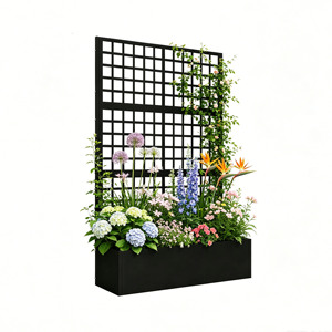 Rust-Proof Black Lattice <b>Grid</b> Raised Garden Bed Privacy Screen Planter Box with Trellis Easy Assembly for Outdoor Patio & Garden - Product Image 1