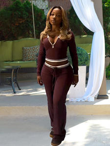 Nuovo 2026 autunno primavera abbigliamento donna con Logo personalizzato mezza Zip Top corto e pantaloni con coulisse 2 pezzi set di tute da Jogger per donna - Product Image 4