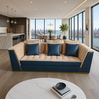 Canapé d'angle moderne de luxe italien YUANCHANG en velours capitonné et cuir, avec structure en acier inoxydable, convertible en lit, garantie 3 ans pour salon