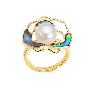 Anillo de Perlas Genuinas Hechas a Mano del Lago Shanxia, Diseño de Lujo Ligero, Anillo de Perlas de Agua Dulce con Camelia, Moda al por Mayor - Product Image 5