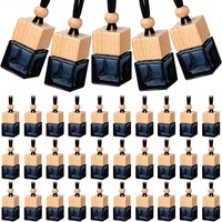 Diffuseur d'arômes carré en verre noir pour voiture, avec couvercle en bois, style pendentif, conteneur vide à suspendre pour parfum - Exclusivité transfrontalière