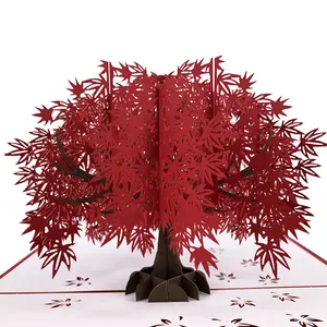 Winpsheng Custom Origami Maple Tree Greeting Card Fall Design 3d Pop Up Season Greeting Cards