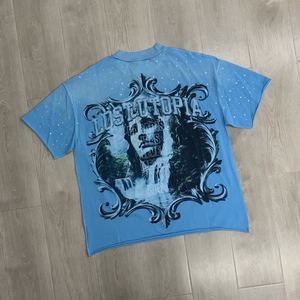 T-shirt da uomo a maniche corte in cotone 100% con lavaggio acido effetto retrò, taglie forti, colore azzurro chiaro, di design - Collezione Hot Sale - Product Image 3