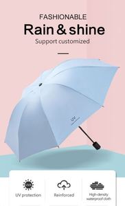 ร่มพับอัตโนมัติขนาดพกพา 3 ตอน สีฟ้า ป้องกันรังสียูวี ราคาประหยัด โครงสร้าง 8 ซี่ ดีไซน์โลโก้คลาสสิก - Product Image 3