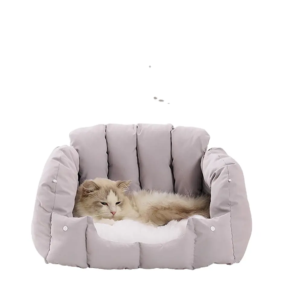 이중 사용 따뜻한 양면 분리 쿠션 2-in-1 침대 소파 (고정 버튼 포함) 20 파운드 고양이 개 실내 스티치 애완 동물 케이지 하우스