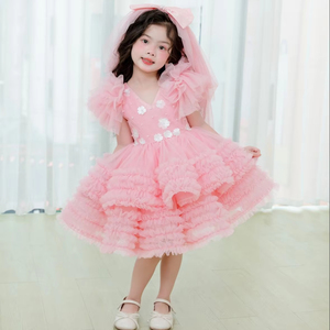 Robe princesse rose ailes de fée pour filles mignonnes et belles petites fleurs robe de travail ODM en couches pour enfants - Product Image 1