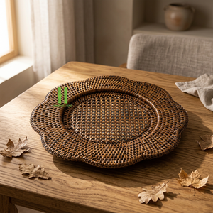 Meilleures ventes, set de table rond en rotin écologique, style bohème, tissé à la main, bord festonné, couleur personnalisée, taille personnalisée, logo client - Product Image 1
