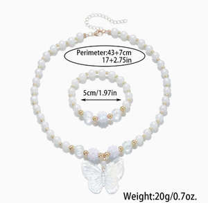 Conjunto de Joyería de 2 Piezas para Niña, Collar de Perlas con Mariposa y Pulsera de Perlas, Estilo Dulce y Moderno - Product Image 3