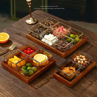 Ensemble de service en verre cristal de luxe léger Plats à tapas minimalistes avec couvercle et plateau en bois pour les mariages de fête