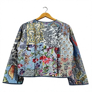 Quilted <b>Patchwork</b> <b>Jacket</b> Women V-Neck Full Sleeve Printed Autumn Outerwear Button Closure Regular Length gift for her - Product Image 4