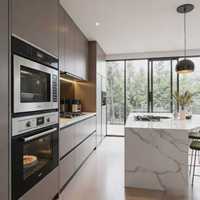 Meubles de cuisine modulaires de style australien sur mesure BALOM, combinaison de bois massif MDF et marbre, armoires de cuisine certifiées CE