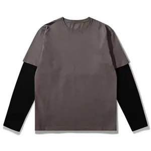 High Quality Custom Black 2 In 1 Long Sleeve T Shirt Fashion Hot Sale Double Layer T Shirt