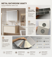 Meuble de salle de bain ARROW haut de gamme au design moderne, durable, robuste, résistant à l'humidité, en acier inoxydable, éclairé, écologique, blanc doux