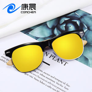 Gafas de sol clásicas retro de media montura con marco negro, lentes TAC con protección UV400, unisex, con patillas de madera de bambú, para conducir, viajar y estar a la moda. - Product Image 5