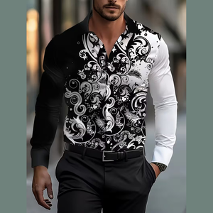 <span class=keywords><strong>Camicia</strong></span> Business Casual Primaverile ed Estiva con Motivo Floreale, Colletto con Bottoni e Maniche Lunghe per <span class=keywords><strong>Uomo</strong></span> - Product Image 1