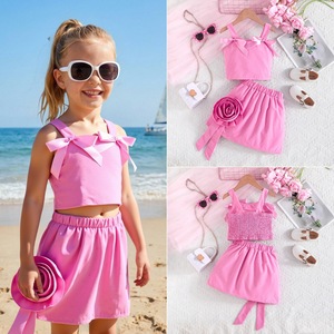 2-7Y Kids' Fashion Crystal Girls' Bow Vest 3D Flowers Short Skirt <b>Set</b> Girls' Summer Clothing <b>Sets</b> Girls' Clothing <b>Set</b> - Product Image 2