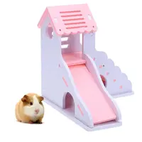 Renkli Mini eko kurulu ahşap slayt DIY Hamster evi küçük hayvanlar Pet oyuncak çift merdiven tarzı kale pavilion Villa