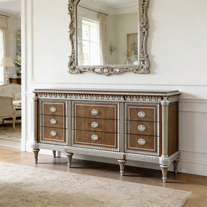Buffet rectangulaire de style antique vintage en <span class=keywords><strong>acajou</strong></span> massif, design sculpté élégant, buffet de luxe - Product Image 1