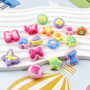 Acrylic Cartoon Beads Five Pointed Star <b>Flower</b> Heart Butterfly Kids Hair Tie Phone Chain Multifunctional DIY Accessory - Product Image 1