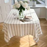 Nappe en lin pur français 100% naturel, carrée, teinte en fil, rayée, lavée à la pierre, pour fêtes à domicile et Noël - Vente en gros