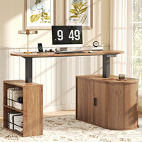 Nouveau design 2026 – Bureau informatique ergonomique électrique réglable en hauteur, en forme de L, en bois, avec grand espace de rangement