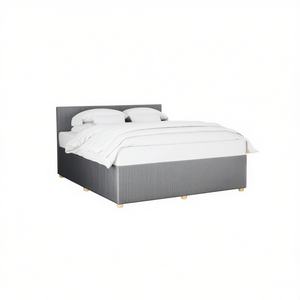 Struttura letto king size imbottita in poliestere grigio, design moderno e morbido. - Product Image 1