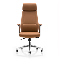 Chaise de bureau exécutive ergonomique pivotante en cuir véritable marron contemporaine, réglable en hauteur, avec accoudoirs en aluminium, garantie 5 ans - Offre Spéciale