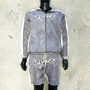 Design Custom Men Casual <b>Zip</b> <b>up</b> <b>Jacket</b> and Shorts 100% Polyester Nylon Tracksuit 2 Piece Jogging Wear Windbreaker Shorts Set - Product Image 4