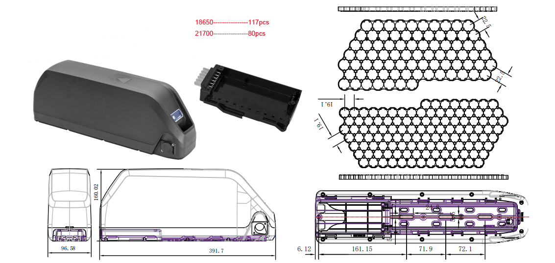 battery case with 117pcs 18650 cell holder