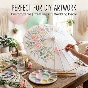 Nouveauté : Parapluies en papier pour cadeaux artisanaux, personnalisables, à faire soi-même, à dessiner, avec manche en bois - Product Image 3