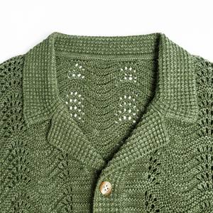 AiNear Großhandel Custom Logo Design Oem & Odm Kurzarm Polo Kragen Hand gefertigte Herren Baumwolle gestrickt Häkel Cardigans Pullover - Product Image 2