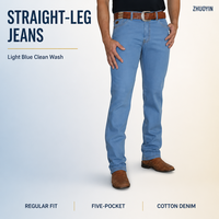 Jean en denim vintage décontracté pour homme, coupe droite classique, Chefy, automne, teinture unie, délavage moyen, taille mi-haute, 33W X 30L