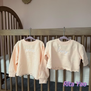 Conjunto de Sudadera Festoneada para Bebé al por Mayor, Atuendo Personalizado con Nombre Bordado y Lazo, Conjunto de Descanso para Bebé, Camisetas y Pantalones para Niña <span class=keywords><strong>2026</strong></span> - Product Image 4