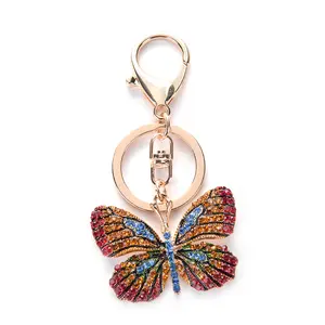 Lấp lánh pha lê bướm Keychain đầy đủ Rhinestone hợp kim móc chìa khóa cho phụ nữ cô gái xe túi xách túi quyến rũ Mặt dây chuyền vòng chìa khóa