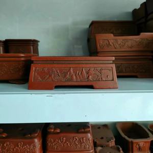 Gesneden landschapsschilderij op bonsai pot, Yixing paars zand bonsai pot - Product Image 2