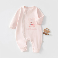 Combinaison de nuit en coton à manches longues pour bébé, imprimé ours, fermeture éclair latérale, grenouillère à boutons-pression pour le quotidien