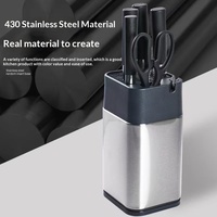 Support de couteaux de cuisine multifonctionnel en acier inoxydable en stock avec aiguiseur intégré, étagère de rangement intégrée, résistant à l'humidité