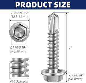 #14X1 \ "(3/4 \" 3 \ ") testa esagonale a filo sottile autforatura per viti in lamiera punta di acciaio inossidabile 410 confezione da 50 - Product Image 3