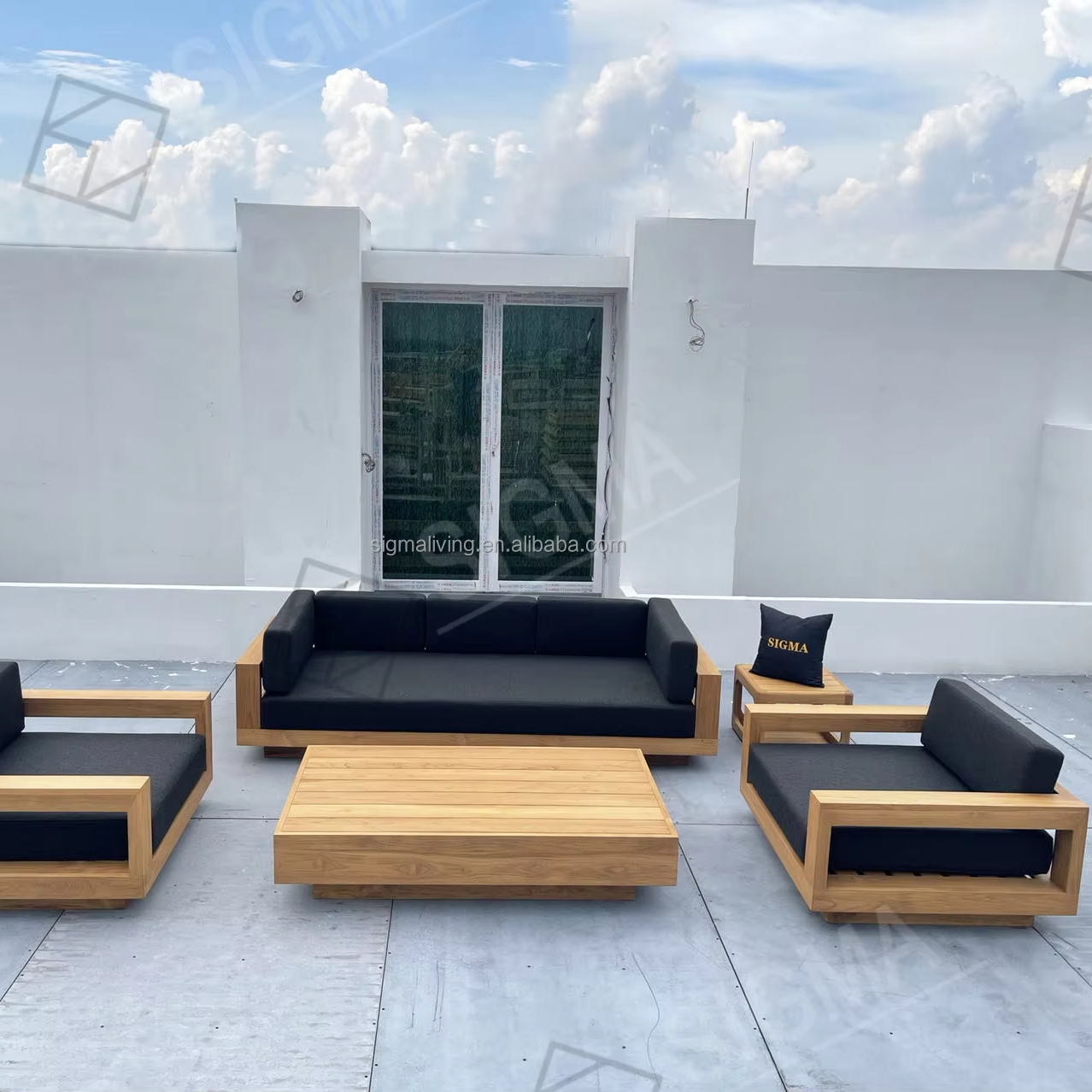 All Weather High Quality Water-resistant Garden Furniture Sofa Solid Teak Wood Sofa Villa Hotel Outdoor Sofa Sets