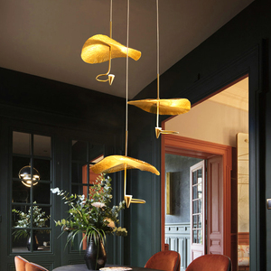 Modern LED Hanging <strong>Lamp</strong> Handmade <strong>Copper</strong> Lotus Leaf Chandelier Pendant Light for High Ceiling - Product Image 1
