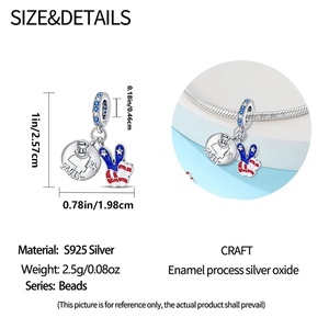 Bracciale per il 250° Anniversario degli USA, Charm <span class=keywords><strong>in</strong></span> <span class=keywords><strong>Argento</strong></span> <span class=keywords><strong>925</strong></span>, Bracciale con Charm 'Spirit of America' per Regalo del Giorno dell'Indipendenza, Inciso con '1776' - Product Image 3